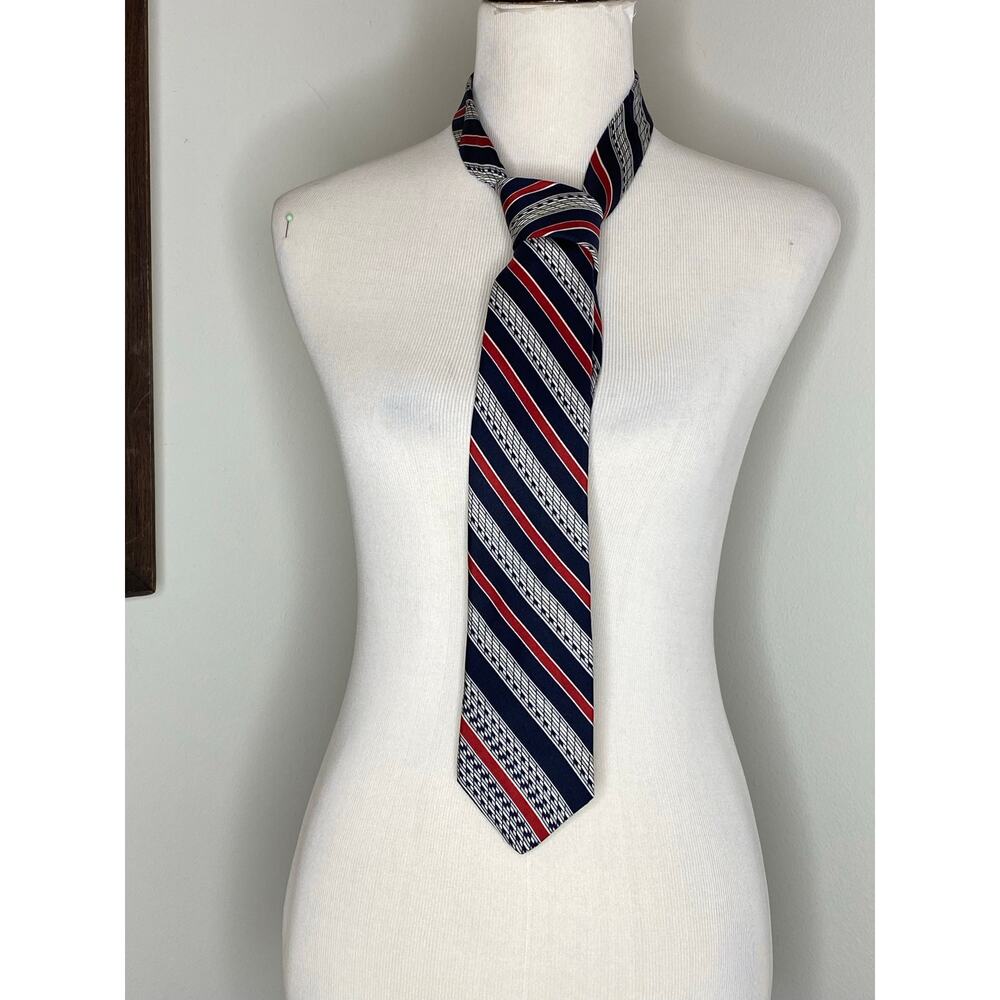 Vintage YSL Yves Saint Laurent Silk Tie Navy Red Stripe | Paris New York